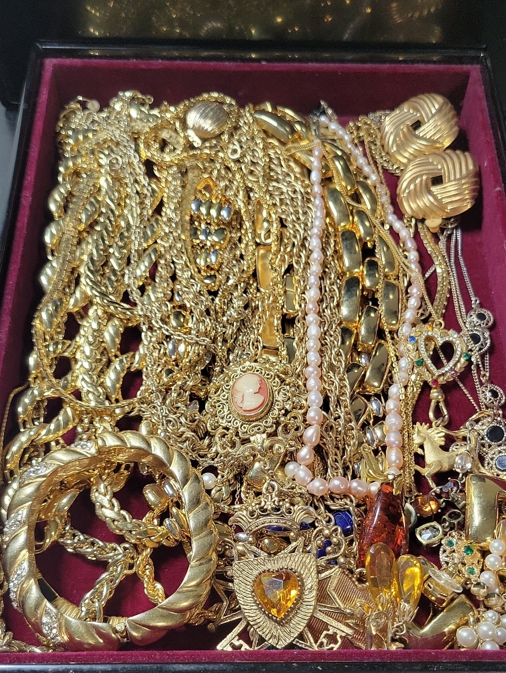 Gold-Tone Women's Jewelry Collection Lot Necklace with Pink Pearls